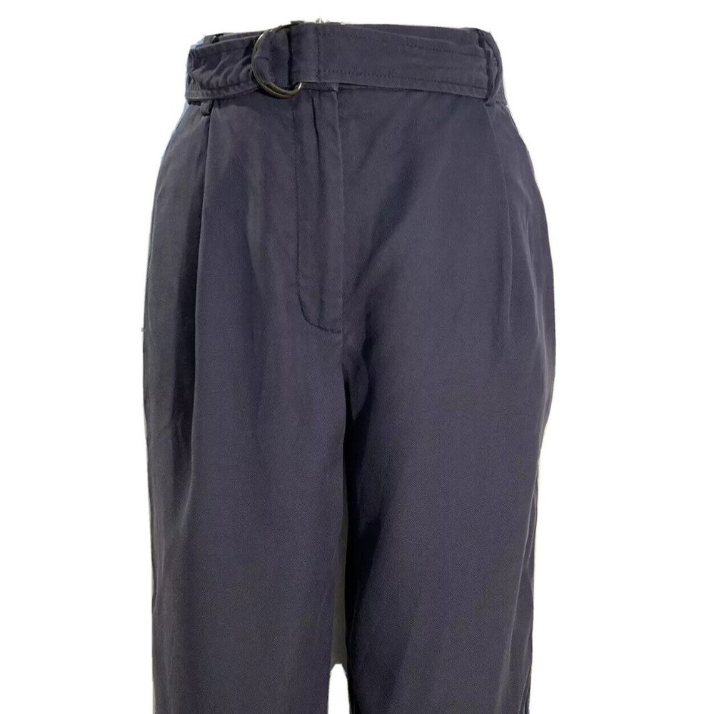 J Crew 4 Pants Dark Blue Ankle Trouser High Waist Belt Pocket Lyocell Washable